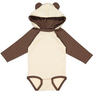 Rabbit Skins Brown LS Raglan Onesie/Hood Ears 12m | 971